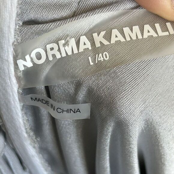 Norma Kamali Dress Womens Large Walter Lamé Gunmetal Silver Sweetheart Neck Midi - Picture 6 of 8